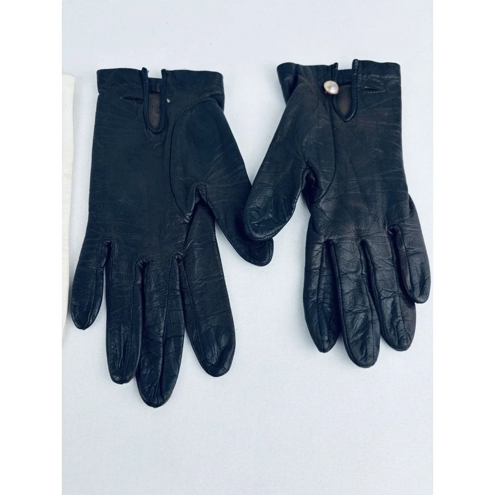 Vintage Lot Of‎ 3 Womens Leather Gloves Silk Lined Sz 6.5 & 7 White Brown Black